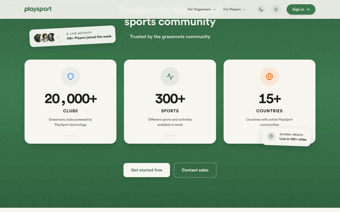 20,000+ clubs, 300+ sports, 15+ countries
