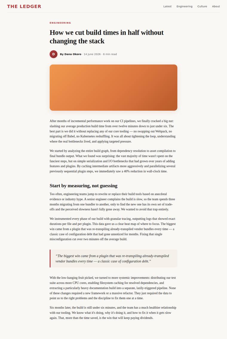 deepseek-v4-flash rendering of the Reproduce an editorial blog article page from its screenshot benchmark - composite 0.0%