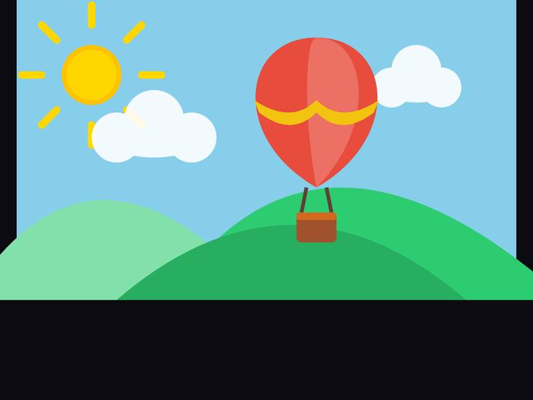 deepseek-v4-flash rendering of the Flat multi-object scene (sun, hills, hot-air balloon) benchmark - composite 100.0%