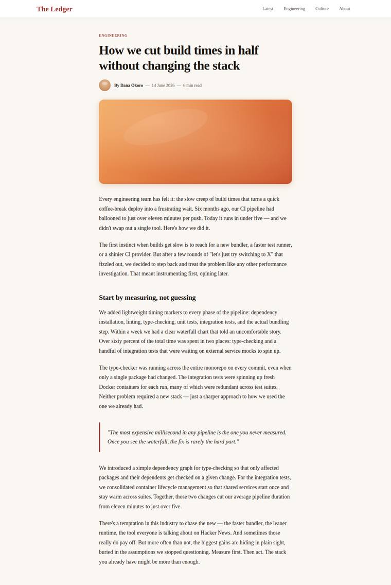 deepseek-v4-pro rendering of the Reproduce an editorial blog article page from its screenshot benchmark - composite 91.9%