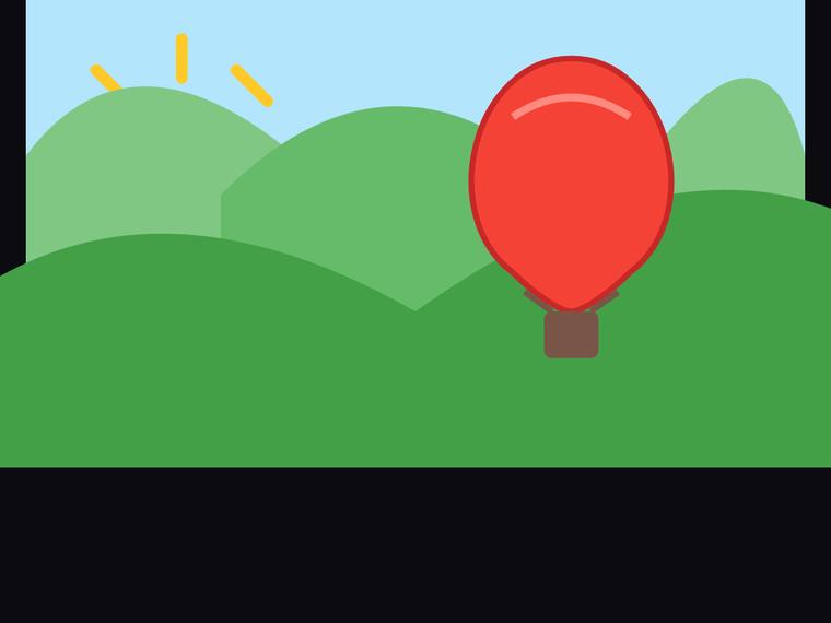 deepseek-v4-pro rendering of the Flat multi-object scene (sun, hills, hot-air balloon) benchmark - composite 100.0%
