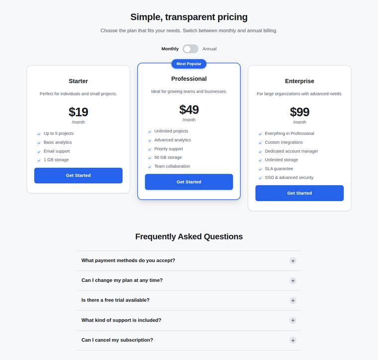 deepseek-v4-pro rendering of the Pricing page with a working billing toggle and FAQ accordion benchmark - composite 20.6%