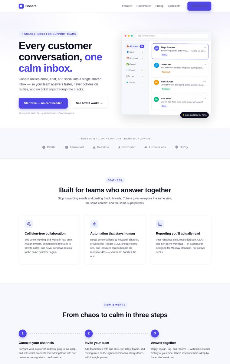 claude-fable-5 rendering of the Marketing landing page benchmark - composite 87.5%, judge 4.5/5
