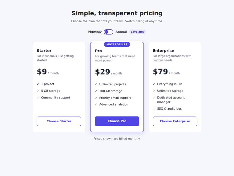 claude-fable-5 rendering of the Accessible pricing card with a monthly/annual toggle benchmark - composite 100.0%