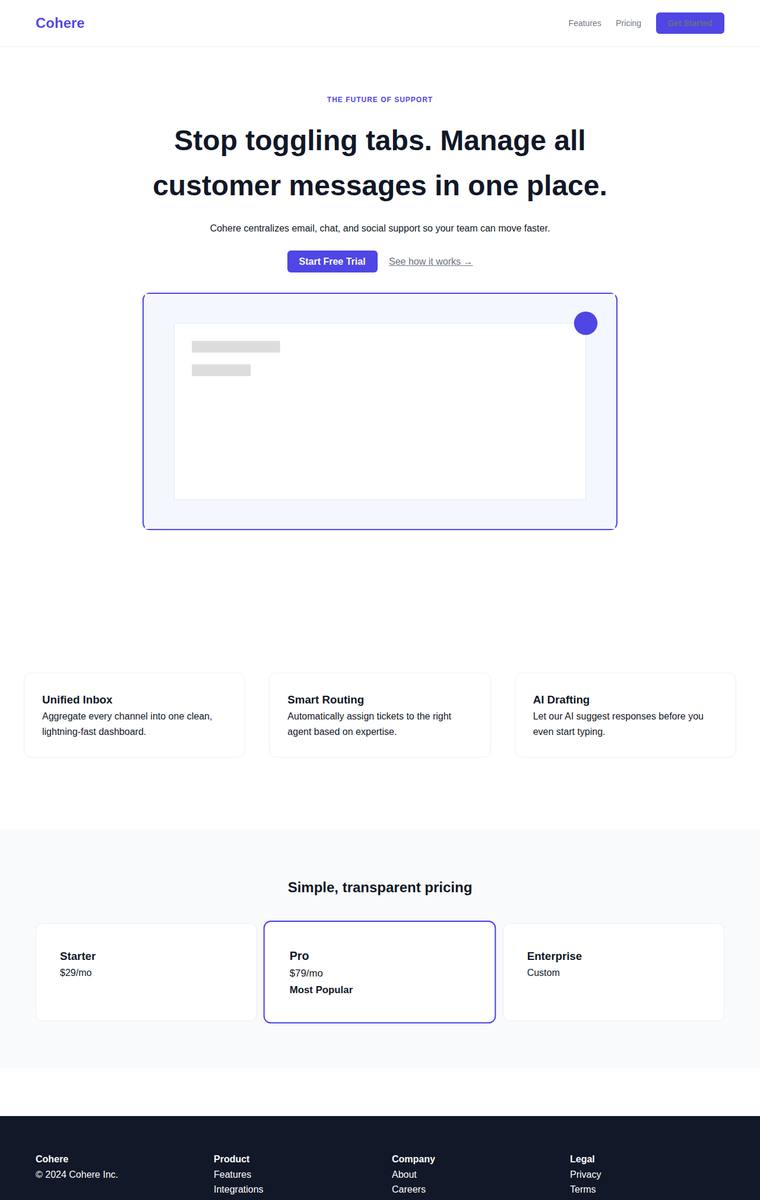 gemini-3.1-flash-lite rendering of the Marketing landing page benchmark - composite 41.7%, judge 2.7/5