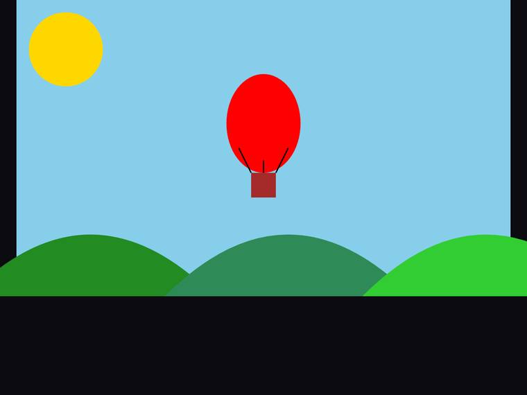 gemini-3.1-flash-lite rendering of the Flat multi-object scene (sun, hills, hot-air balloon) benchmark - composite 100.0%
