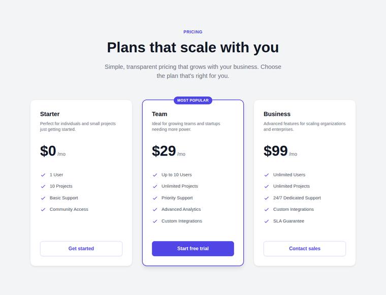 gemini-3.1-pro-preview rendering of the Reproduce a three-tier SaaS pricing page from its screenshot benchmark - composite 97.4%