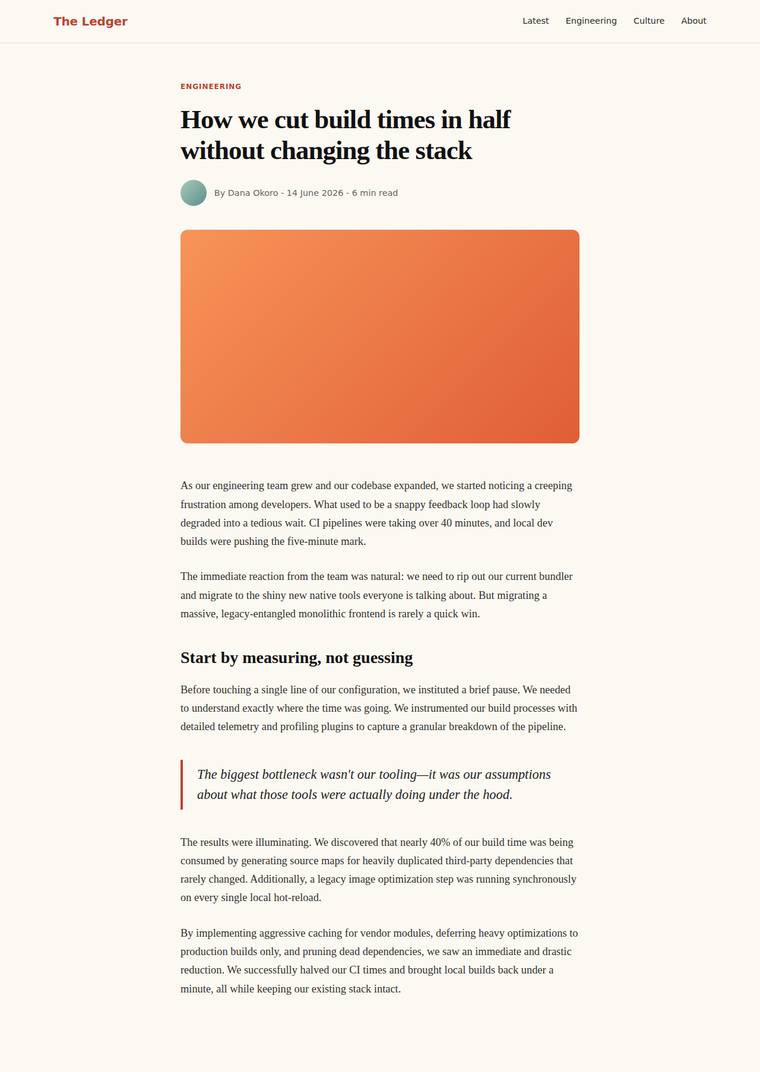 gemini-3.1-pro-preview rendering of the Reproduce an editorial blog article page from its screenshot benchmark - composite 91.5%