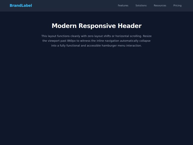 gemini-3.5-flash rendering of the Responsive nav that both collapses at the breakpoint and toggles open on mobile benchmark - composite 100.0%