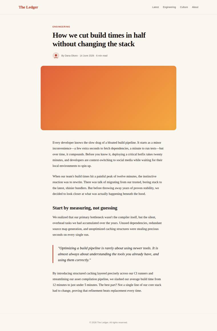 gemini-3.5-flash rendering of the Reproduce an editorial blog article page from its screenshot benchmark - composite 89.5%