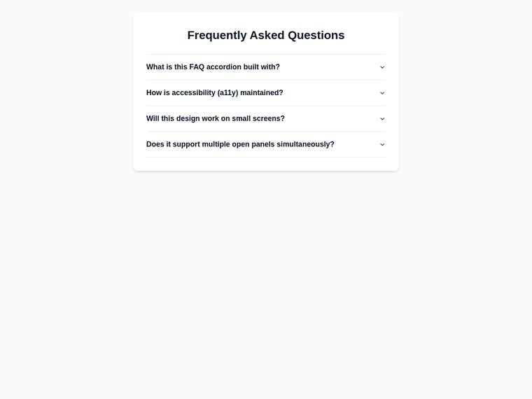 gemini-3.5-flash rendering of the Accessible accordion FAQ that expands on click benchmark - composite 100.0%