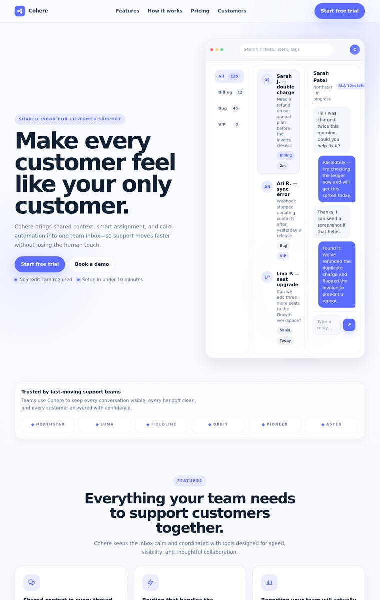 gpt-5.4-mini rendering of the Marketing landing page benchmark - composite 75.0%, judge 4.0/5