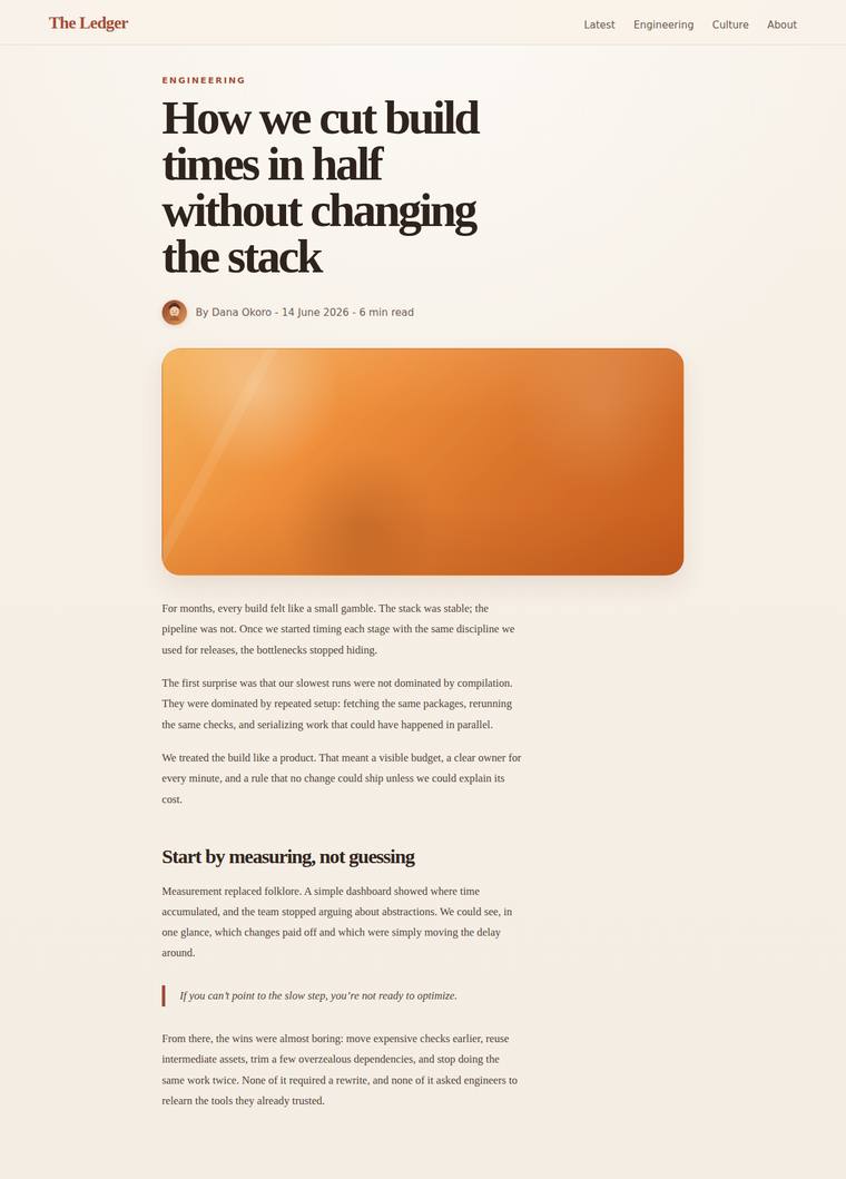 gpt-5.4-mini rendering of the Reproduce an editorial blog article page from its screenshot benchmark - composite 81.9%
