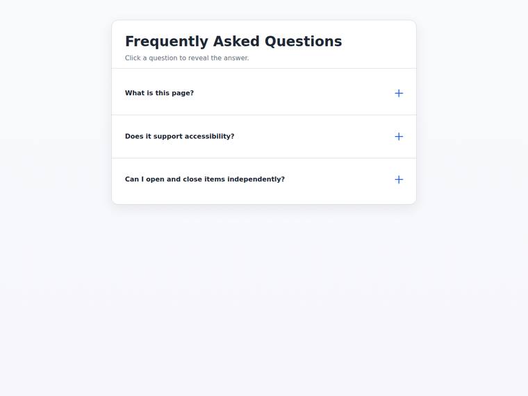 gpt-5.4-mini rendering of the Accessible accordion FAQ that expands on click benchmark - composite 100.0%