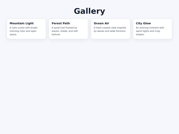 gpt-5.5 rendering of the Gallery grid that widens from one to four columns as the viewport grows benchmark - composite 0.0%