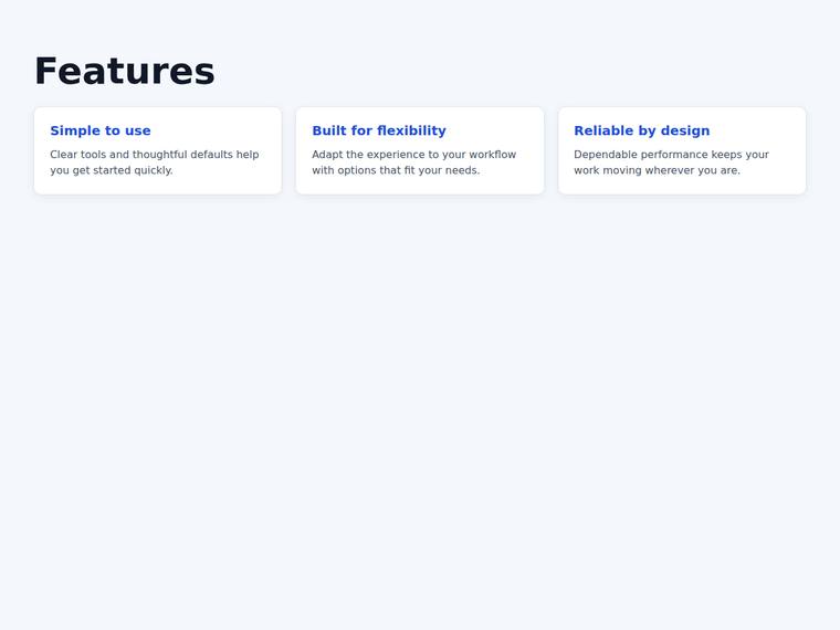 gpt-5.6-luna Websites output - Feature grid that reflows from one to two to three columns