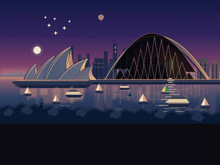 gpt-5.6-luna svg-scene output - Sydney Harbour at golden hour (SVG scene)