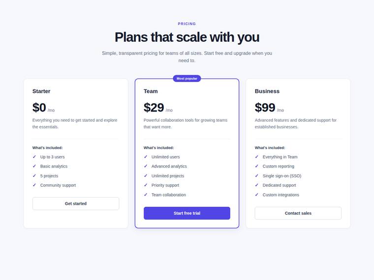 gpt-5.6-luna Websites output - Reproduce a three-tier SaaS pricing page from its screenshot