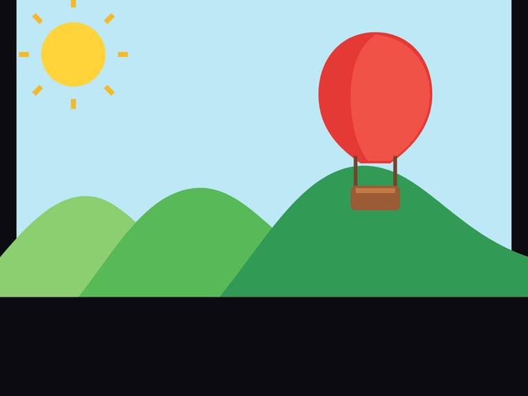 gpt-5.6-luna SVG and graphics output - Flat multi-object scene (sun, hills, hot-air balloon)