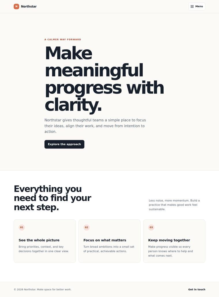 gpt-5.6-luna Websites output - Landing page with a working mobile nav toggle