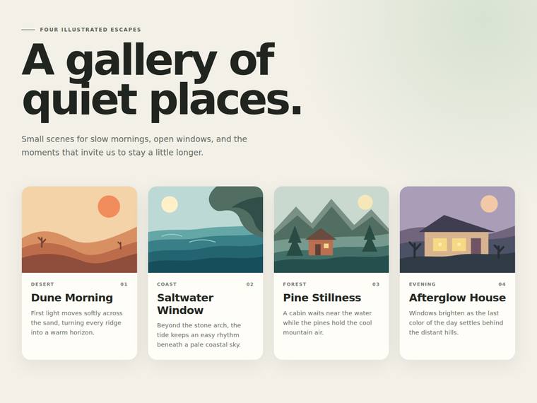 gpt-5.6-sol Websites output - Gallery grid that widens from one to four columns as the viewport grows