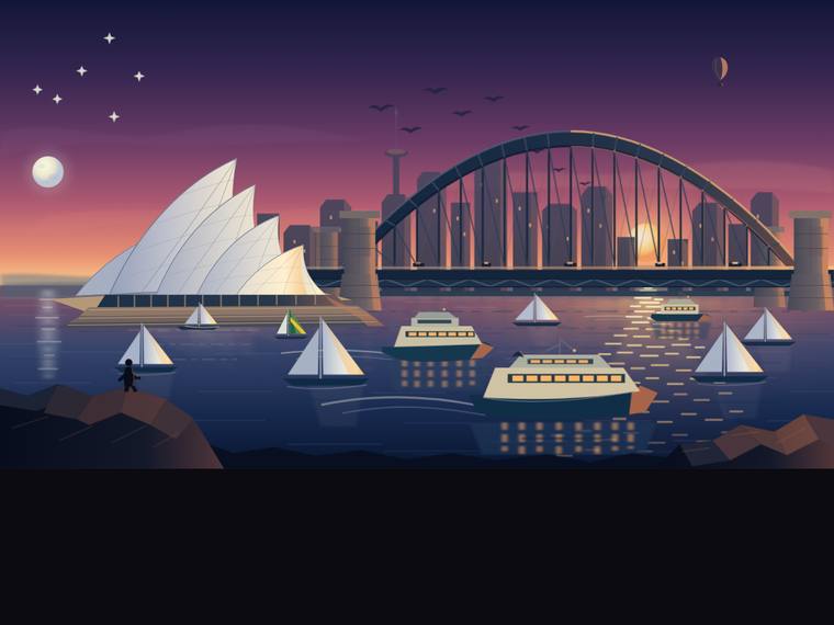 gpt-5.6-sol svg-scene output - Sydney Harbour at golden hour (SVG scene)