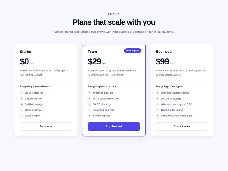 gpt-5.6-sol Websites output - Reproduce a three-tier SaaS pricing page from its screenshot