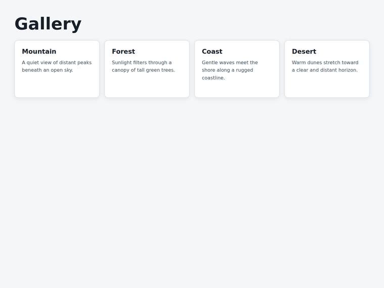 gpt-5.6-sol Websites output - Gallery grid that widens from one to four columns as the viewport grows