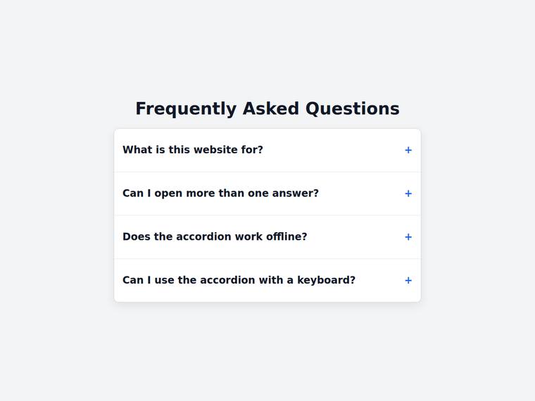 gpt-5.6-sol UI components output - Accessible accordion FAQ that expands on click