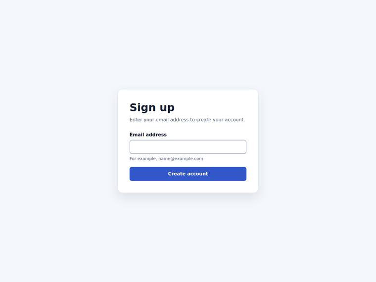 gpt-5.6-sol UI components output - Signup form with inline email validation
