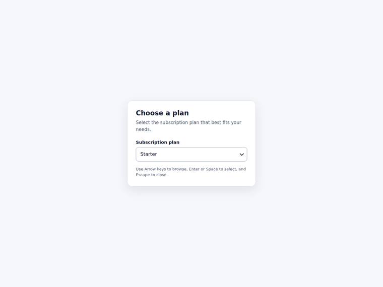gpt-5.6-terra UI components output - Keyboard-operable select-only combobox with a listbox popup