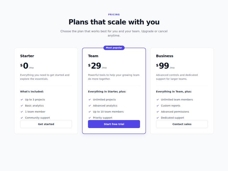 gpt-5.6-terra Websites output - Reproduce a three-tier SaaS pricing page from its screenshot