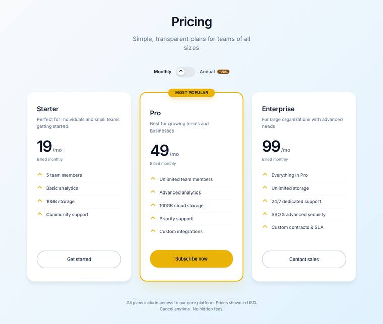 grok-4.20-reasoning rendering of the Accessible pricing card with a monthly/annual toggle benchmark - composite 99.5%