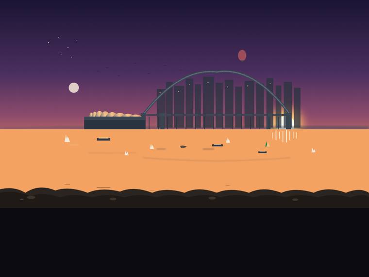 grok-4.3 rendering of the Sydney Harbour at golden hour (SVG scene) benchmark - composite 33.3%, judge 2.3/5