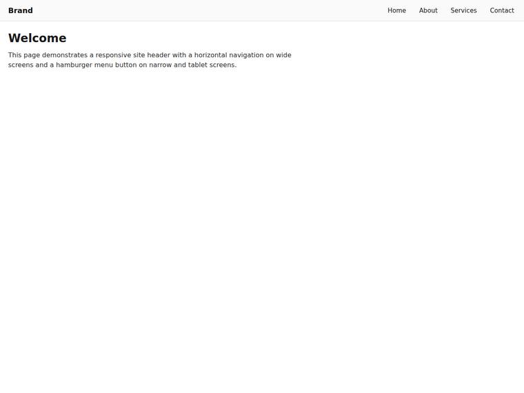 grok-4.5 Websites output - Header nav that collapses to a menu button below a breakpoint