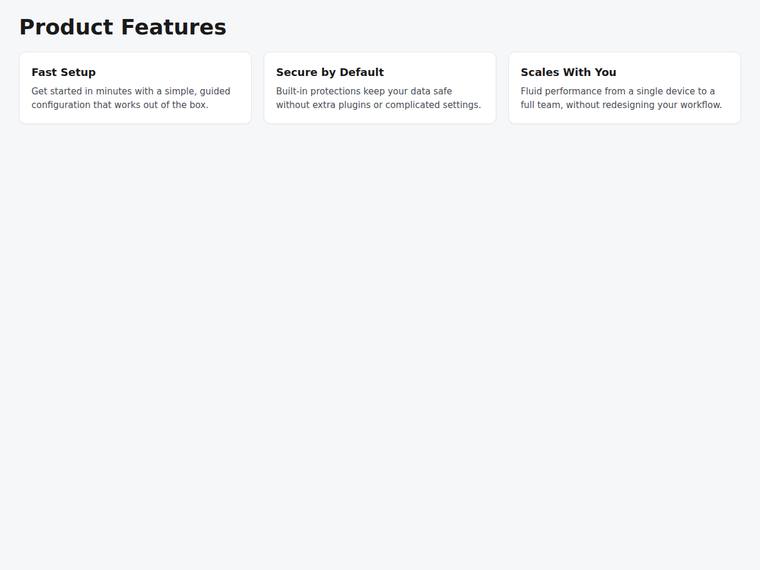 grok-4.5 Websites output - Feature grid that reflows from one to two to three columns
