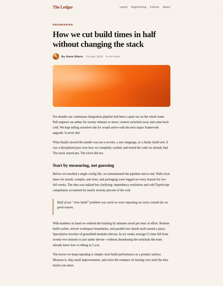 grok-4.5 Websites output - Reproduce an editorial blog article page from its screenshot