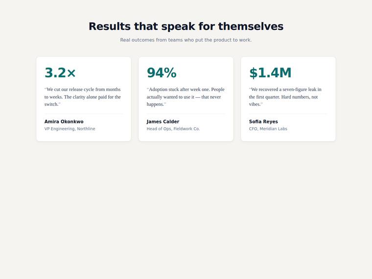 grok-4.5 UI components output - Stat and testimonial card grid