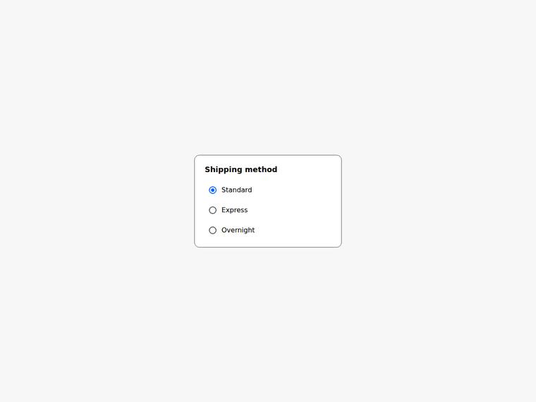grok-4.5 UI components output - Keyboard-operable ARIA radiogroup with roving tabindex