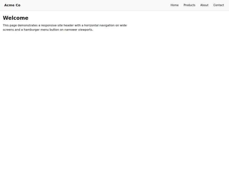 grok-4.5 Websites output - Header nav that collapses to a menu button below a breakpoint