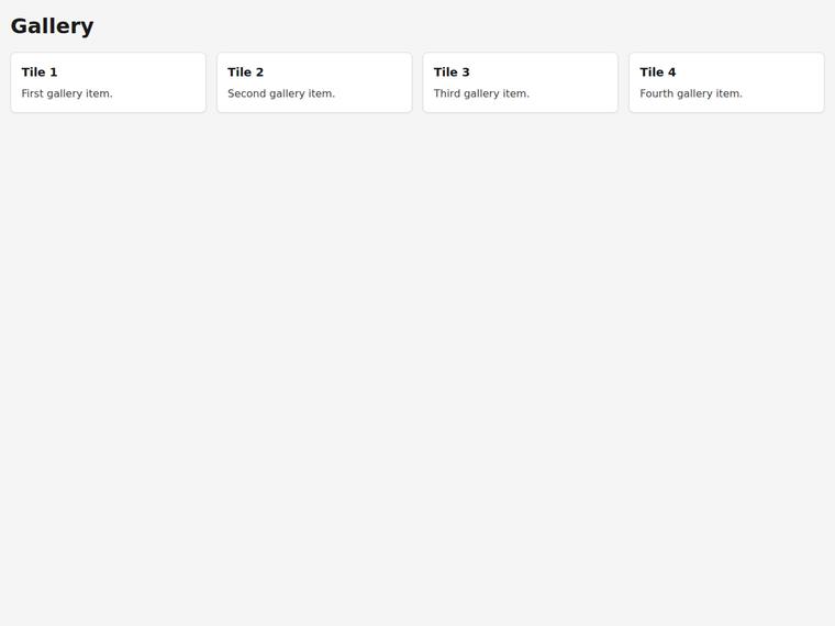 grok-4.5 Websites output - Gallery grid that widens from one to four columns as the viewport grows