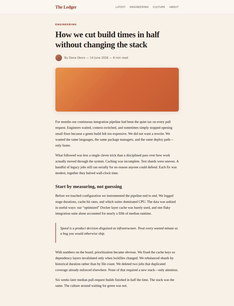 grok-4.5 Websites output - Reproduce an editorial blog article page from its screenshot
