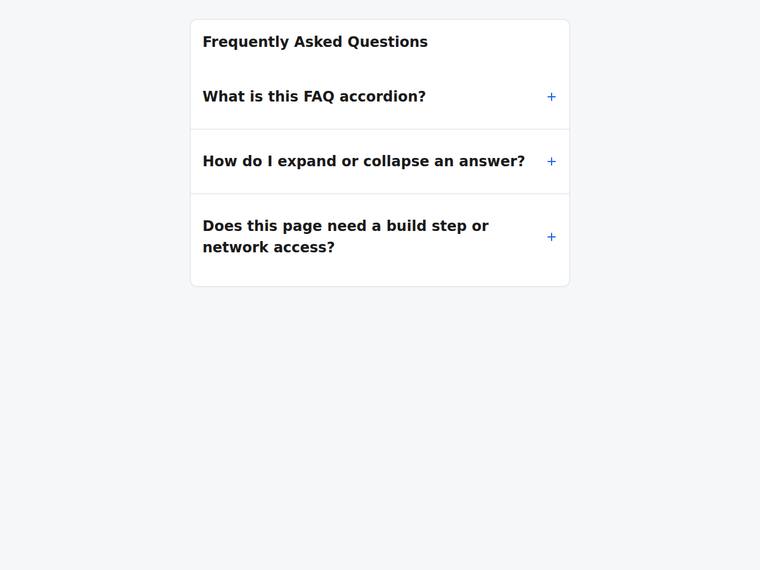 grok-4.5 UI components output - Accessible accordion FAQ that expands on click