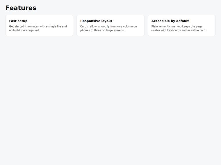 grok-4.5 Websites output - Feature grid that reflows from one to two to three columns