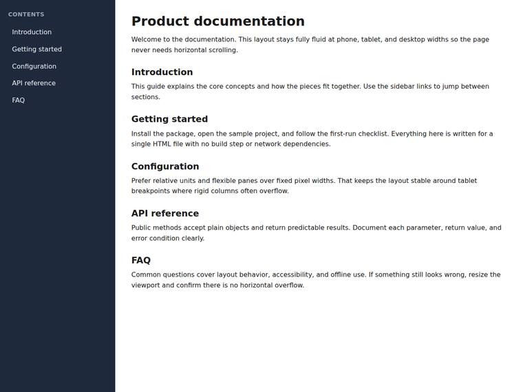 grok-4.5 Websites output - Sidebar and content layout that never overflows, including at the tablet width