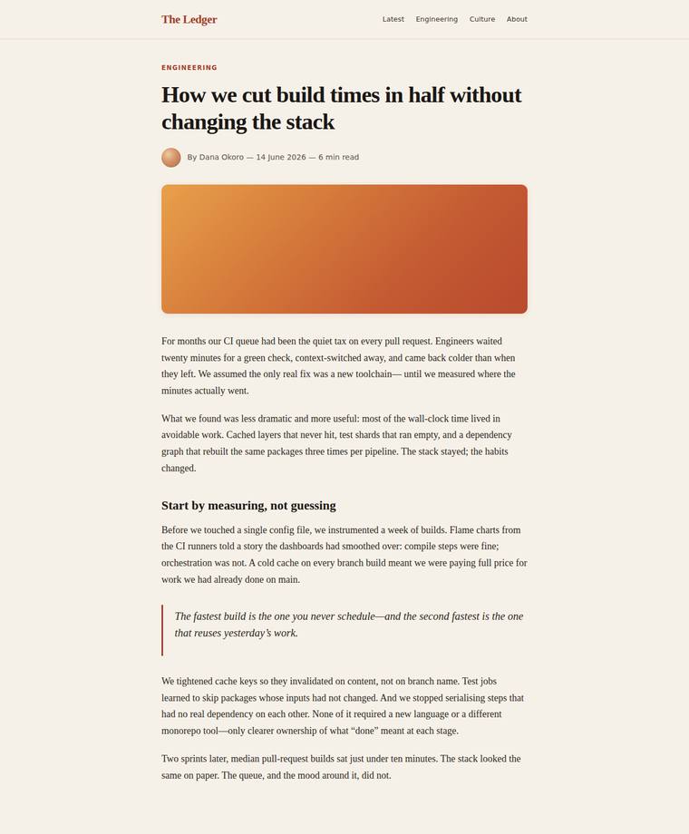 grok-4.5 Websites output - Reproduce an editorial blog article page from its screenshot
