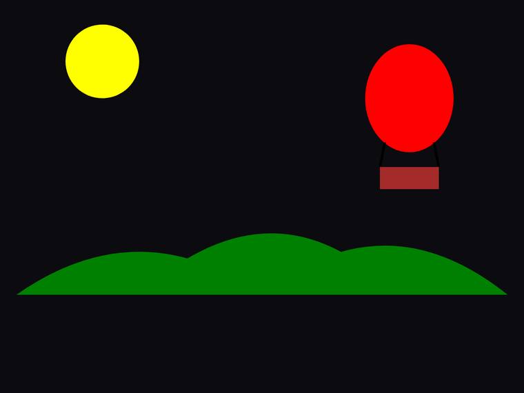 grok-build-0.1 rendering of the Flat multi-object scene (sun, hills, hot-air balloon) benchmark - composite 100.0%