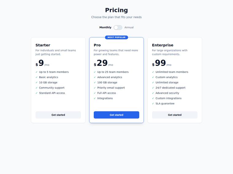 grok-build-0.1 rendering of the Accessible pricing card with a monthly/annual toggle benchmark - composite 99.2%