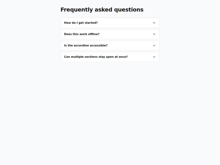 grok-composer-2.5-fast rendering of the Accessible accordion FAQ that expands on click benchmark - composite 100.0%