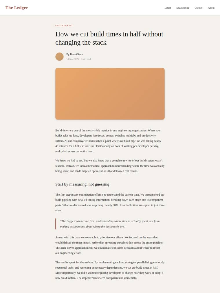 claude-haiku-4-5 rendering of the Reproduce an editorial blog article page from its screenshot benchmark - composite 90.3%
